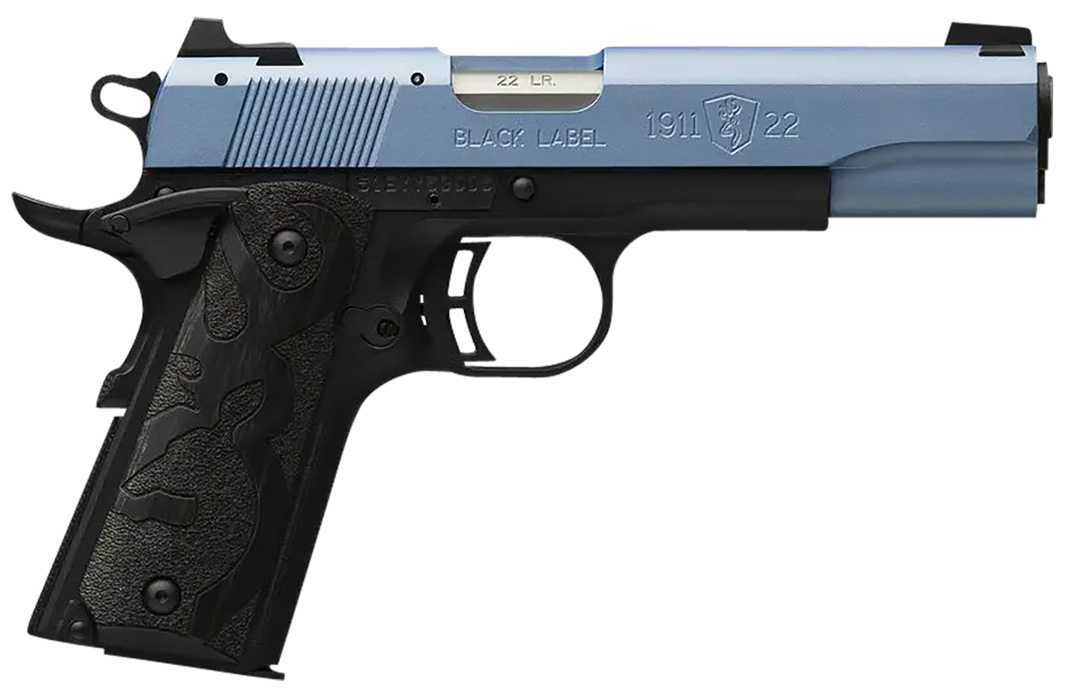 Browning Arms 1911 Black Label Pistol 051897490, 22 LR, 4.25", Black Laminate Wood Grips, Polar Blue Cerakote Slide, 10 Rds