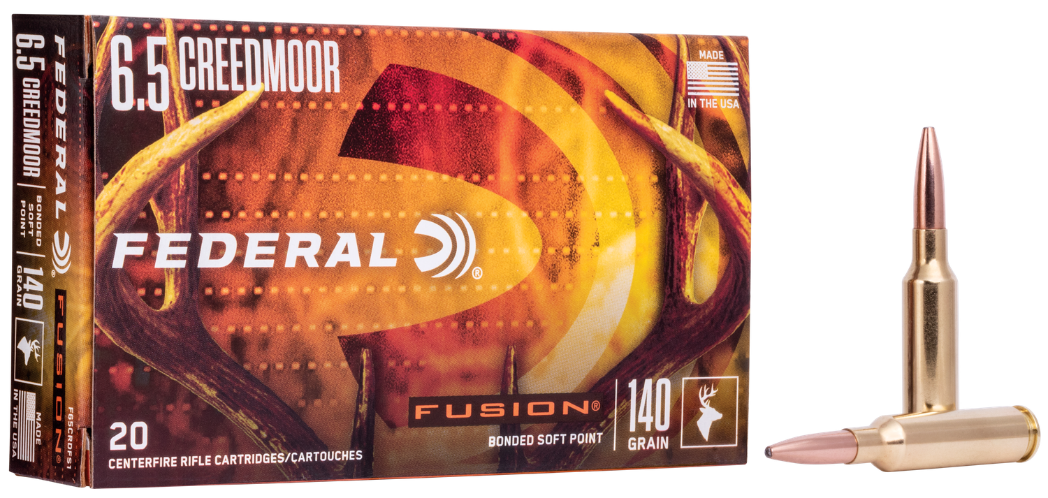 Federal Fusion Rifle Ammunition F65CRDFS1, 6.5 Creedmoor, Soft Point, 140 GR, 2750 fps, 20 Rd/Bx