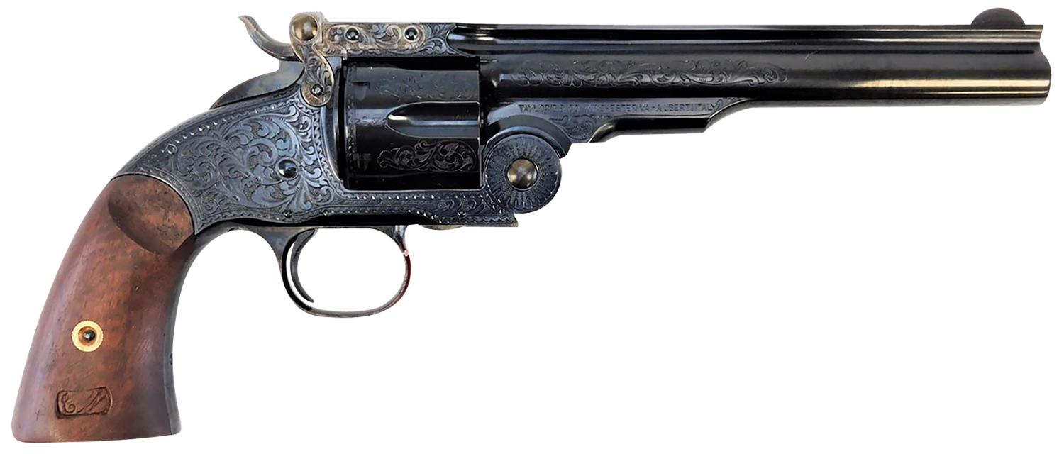 Taylors Schofield Top Break Revolver 550644, 45 Colt, 7", Walnut Grips, Blued Engraved Finish, 6 Rds