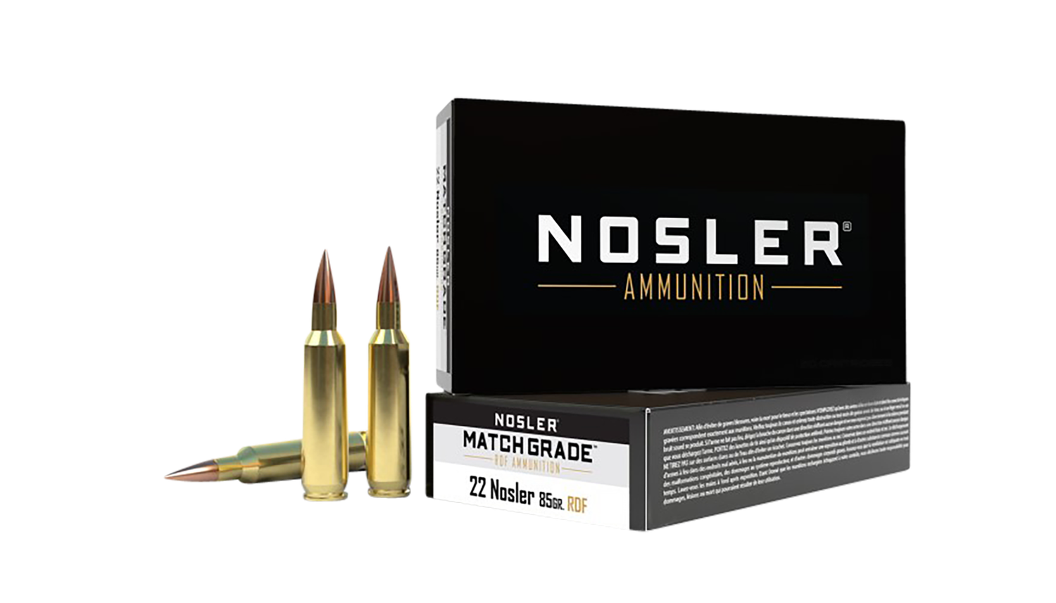 Nosler Match Grade Rifle Ammunition 60162, 22 Nosler, Hollow Point Boat Tail, 85 gr, 2750 fps, 20 Rd/Bx