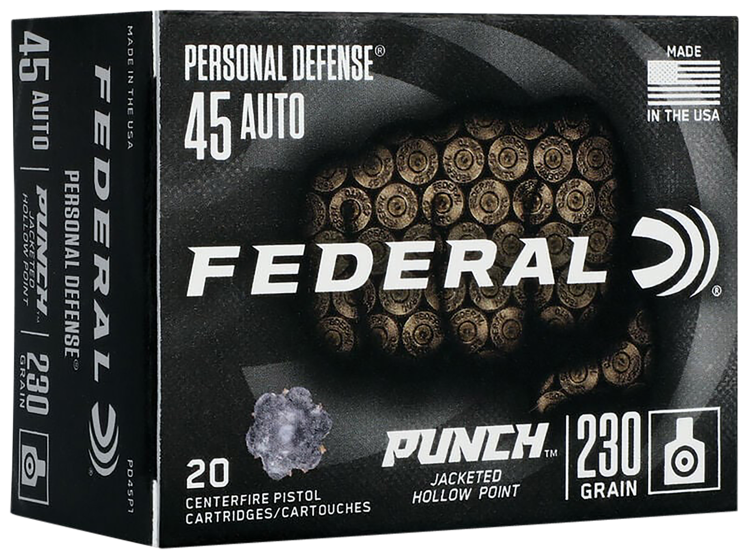 Federal Premium Punch Handgun Cartridge PD45P1, 45 ACP, JHP, 230 GR, 890 fps, 20 Rd/bx