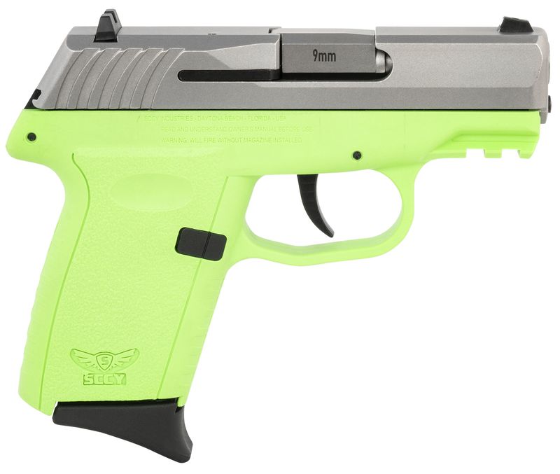 SCCY Industries CPX-2 Gen3 Pistol CPX2TTLGG3, 9mm Luger, 3.10in, Polymer Grips, Lime Green Finish, 10 Rds