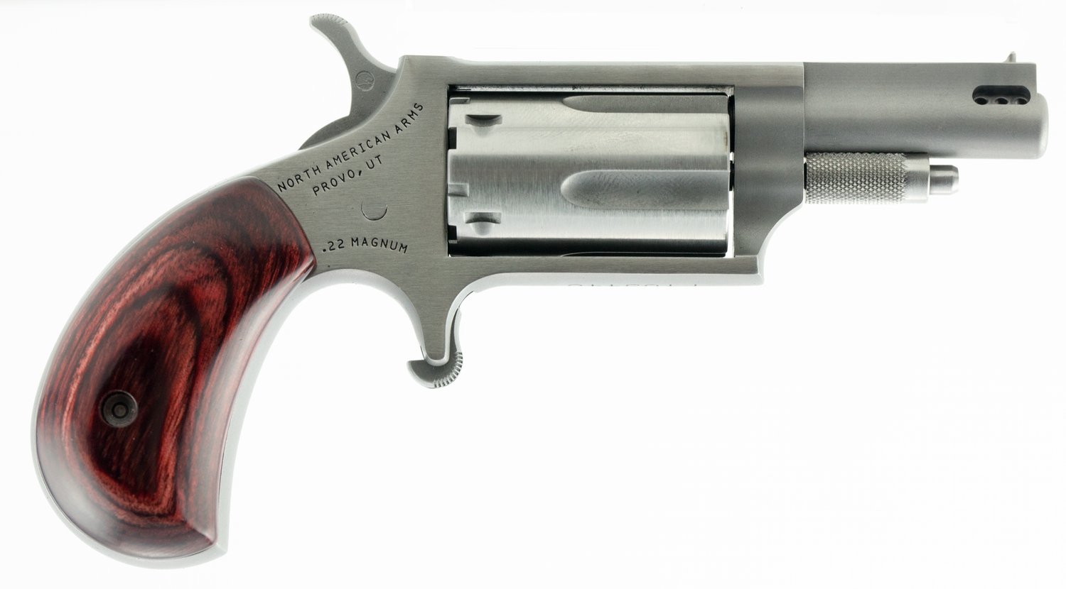 North American Single Action Revolver 22MCP, 22 Winchester Magnum Rimfire (WMR), 1.6", Wood Grips, Stainless Finish, 5 Rds