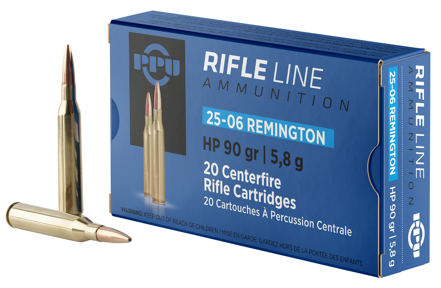 PPU Standard Home Defense Rifle Ammunition PP2506H, 25-06 Remington, HP, 90 GR, 3398 fps, 20 Rds/bx