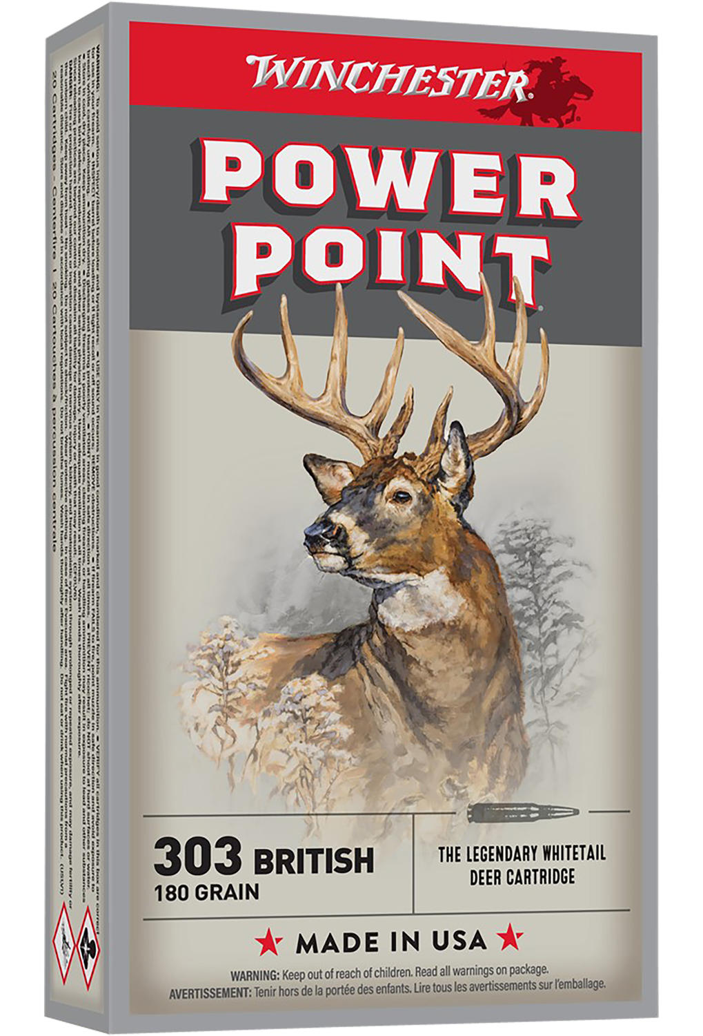 Winchester Super-X Rifle Ammunition X303B1, 303 British, Power-Point, 180 GR, 2460 fps, 20 Rd/bx