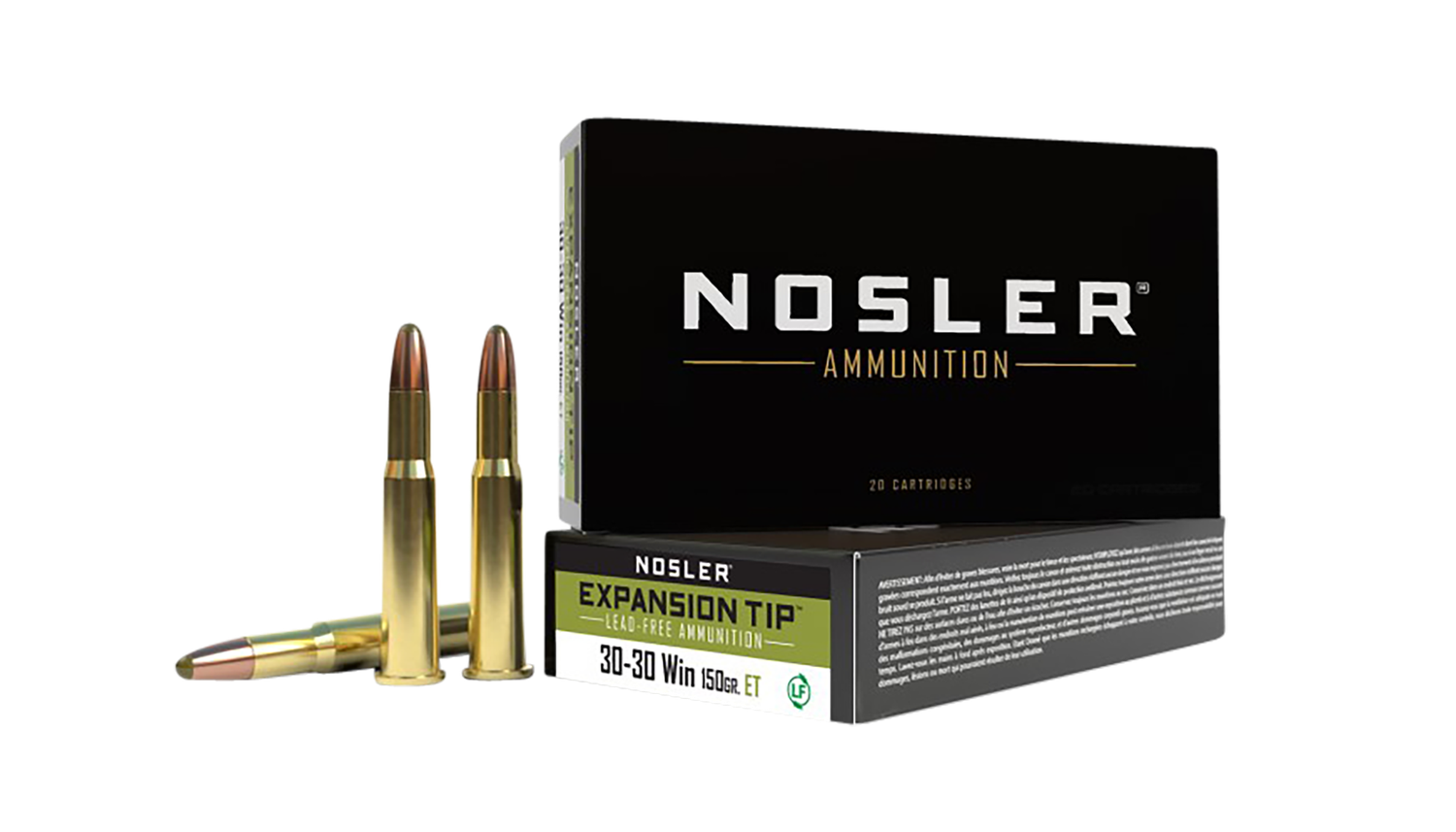 Nosler E-Tip Rifle Ammunition 40670, 30-30 Win, E-Tip Lead-Free, 150 gr, 2250 fps, 20 Rd/Bx