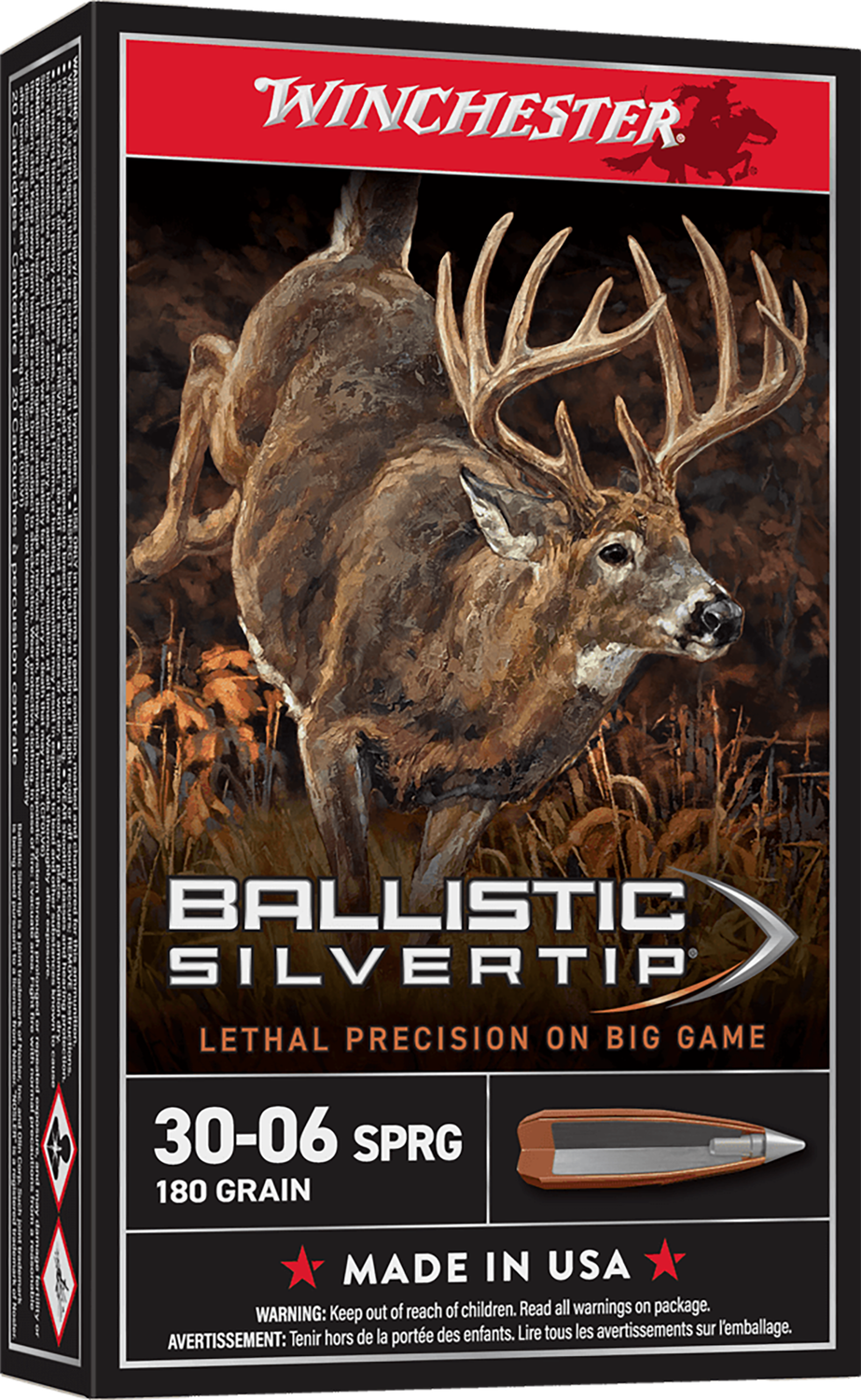 Winchester Supreme Rifle Ammunition SBST3006B, 30-06 Springfield, Ballistic Silvertip, 180 GR, 2750 fps, 20 Rd/bx