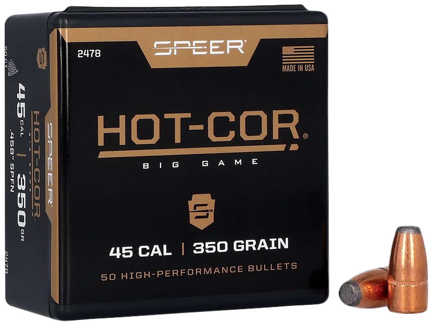 Speer 45 Caliber 350 Grain Flat Nose 50/Box (2478), Not Loaded