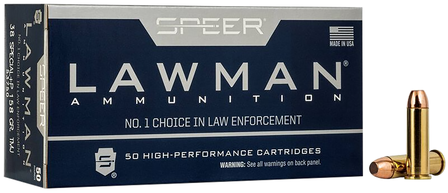 Speer Lawman Handgun Ammunition 53750, 38 Special +P, Total Metal Jacket (TMJ), 158 GR, 900 fps, 50 Rd/bx