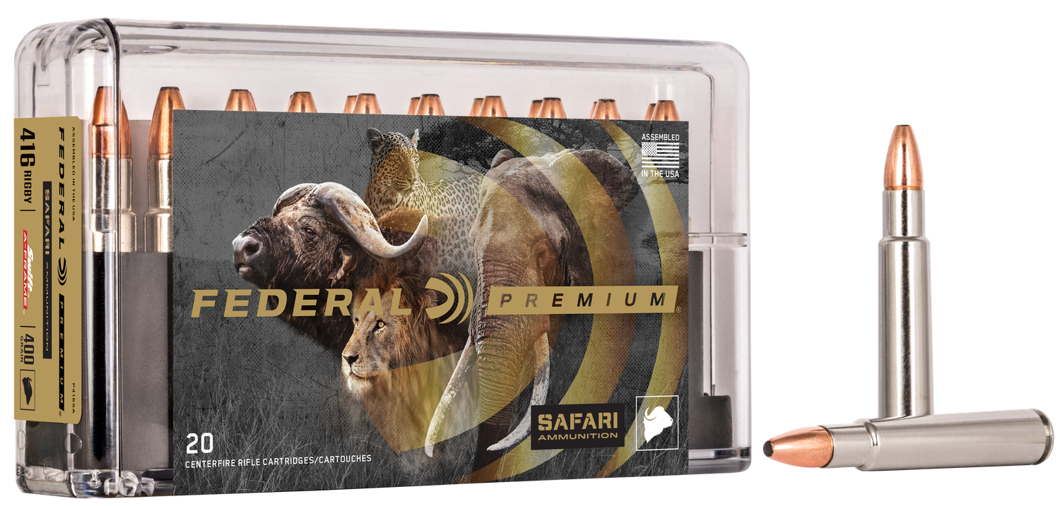 Federal Premium Cape-Shok Ammo P416SA, 416 Rigby, Swift A-Frame, 400 GR, 2350 fps, 20 Rd/bx