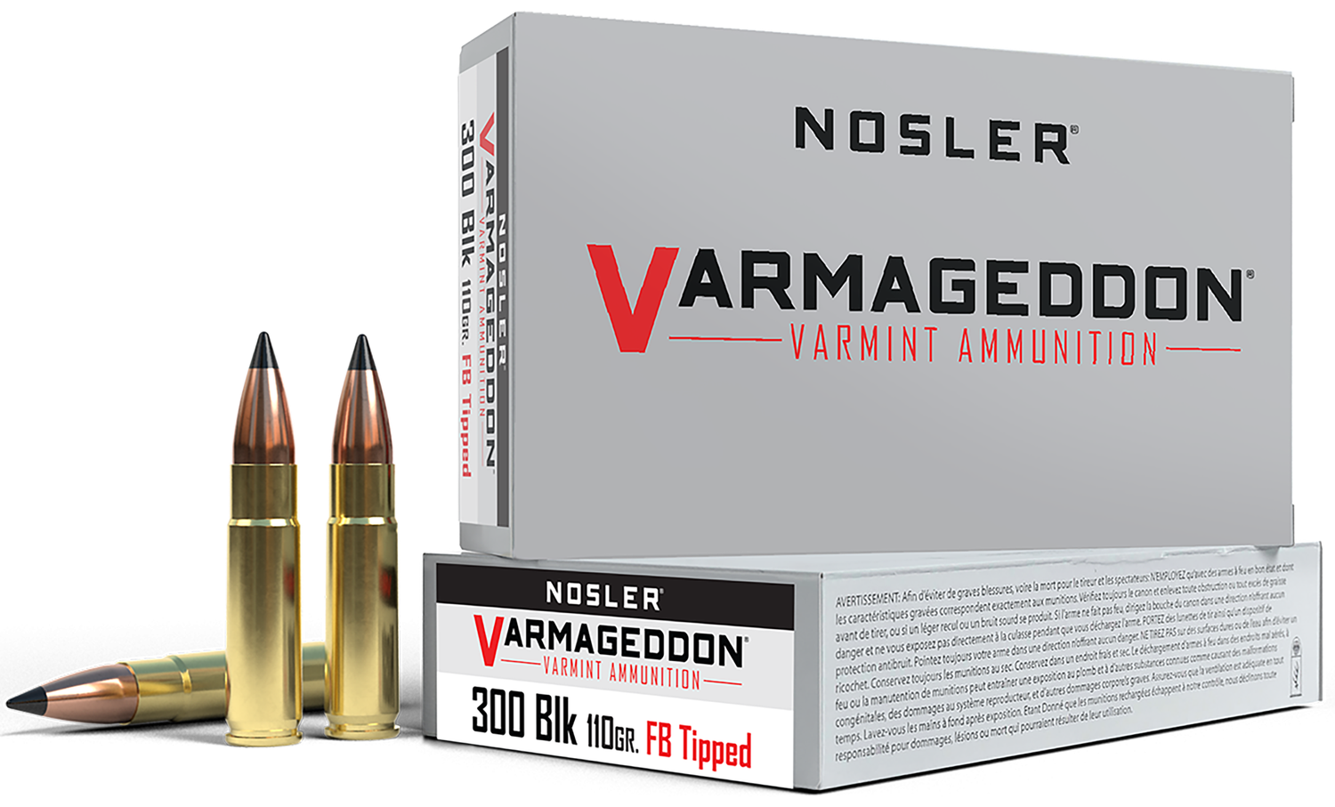 Nosler Varmint Rifle Ammunition 40127, 300 AAC Blackout/Whisper, Flat Base Tip, 110 GR, 2150 fps, 20 Rd/Bx