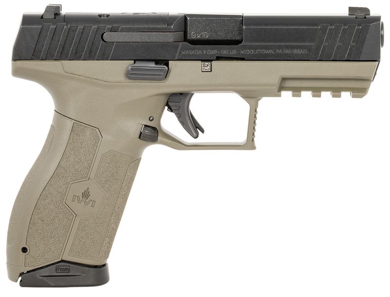 Israeli Weapon Industries MASADA Optic Ready Pistol M9ORP17ODNS, 9mm Luger, 4.10in, OD Green w/Interchangeable Backstrap, OD Green Finish, 17 Rds