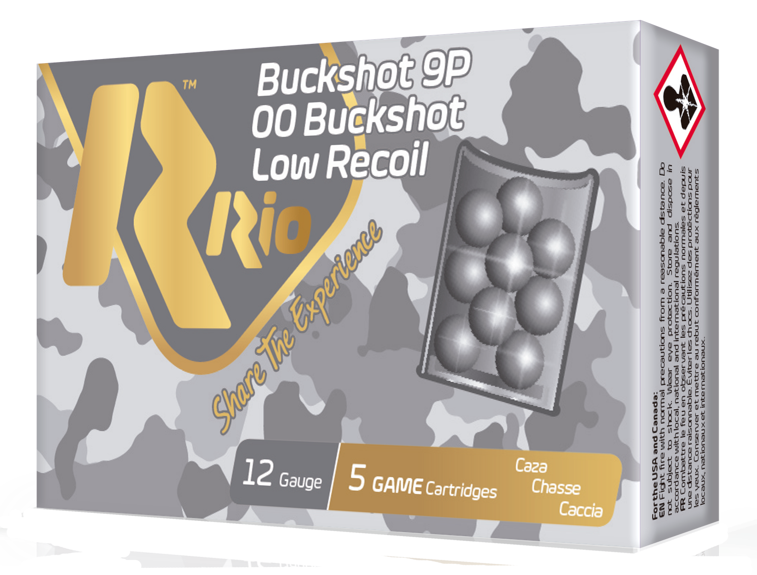 Rio Royal Buck Low Recoil Shotshells RBLR12900, 12 Gauge, 2-3/4", 1200 fps, #00 Buckshot, 5 Rd/Bx