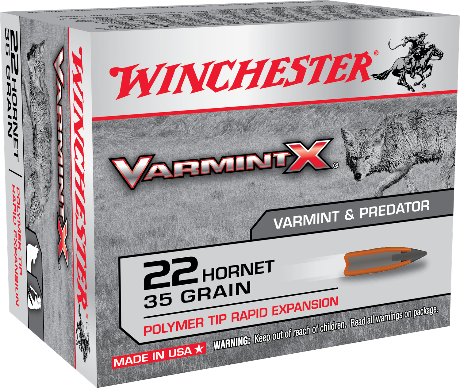 Winchester Varmint-X Rifle Ammunition X22P, 22 Hornet, Varmint, 35 GR, 3100 fps, 20 Rd/Bx
