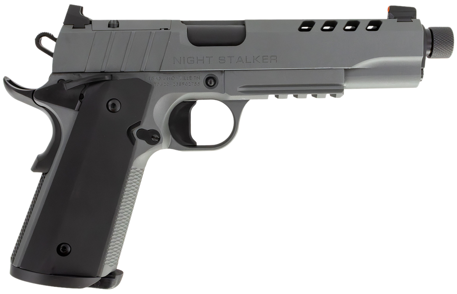 Tisas 1911 Night Stalker SF Pistol 10100557, 9mm Luger, 5in, Black Anodized Aluminum, Gray Cerakote Finish, 8 Rds