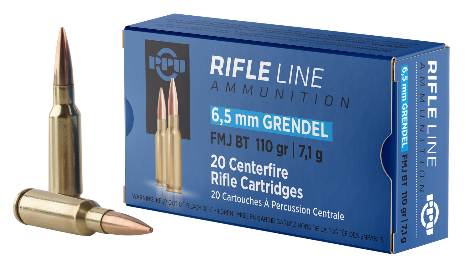 Prvi Partizan Rifle Ammunition PP6GF, 6.5 Grendel, Full Metal Jacket Boat Tail, 110 gr, 2756 fps, 20 Rd/Bx
