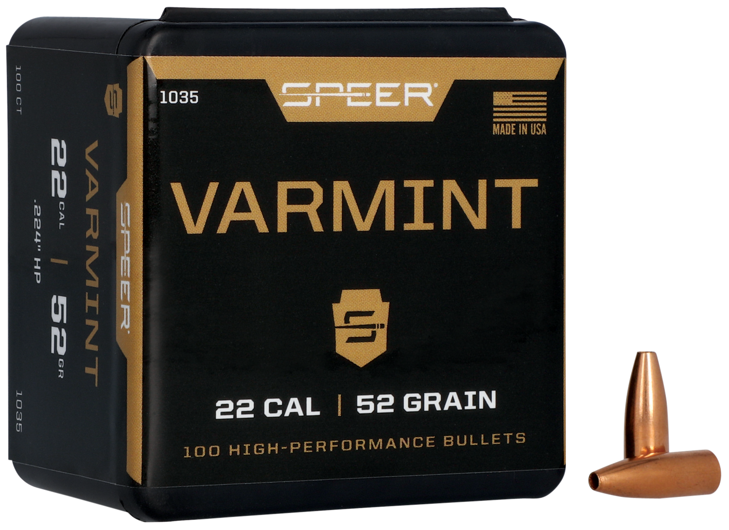 Speer 22 Caliber 52 Grain Hollow Point 100/Box (1035), Not Loaded