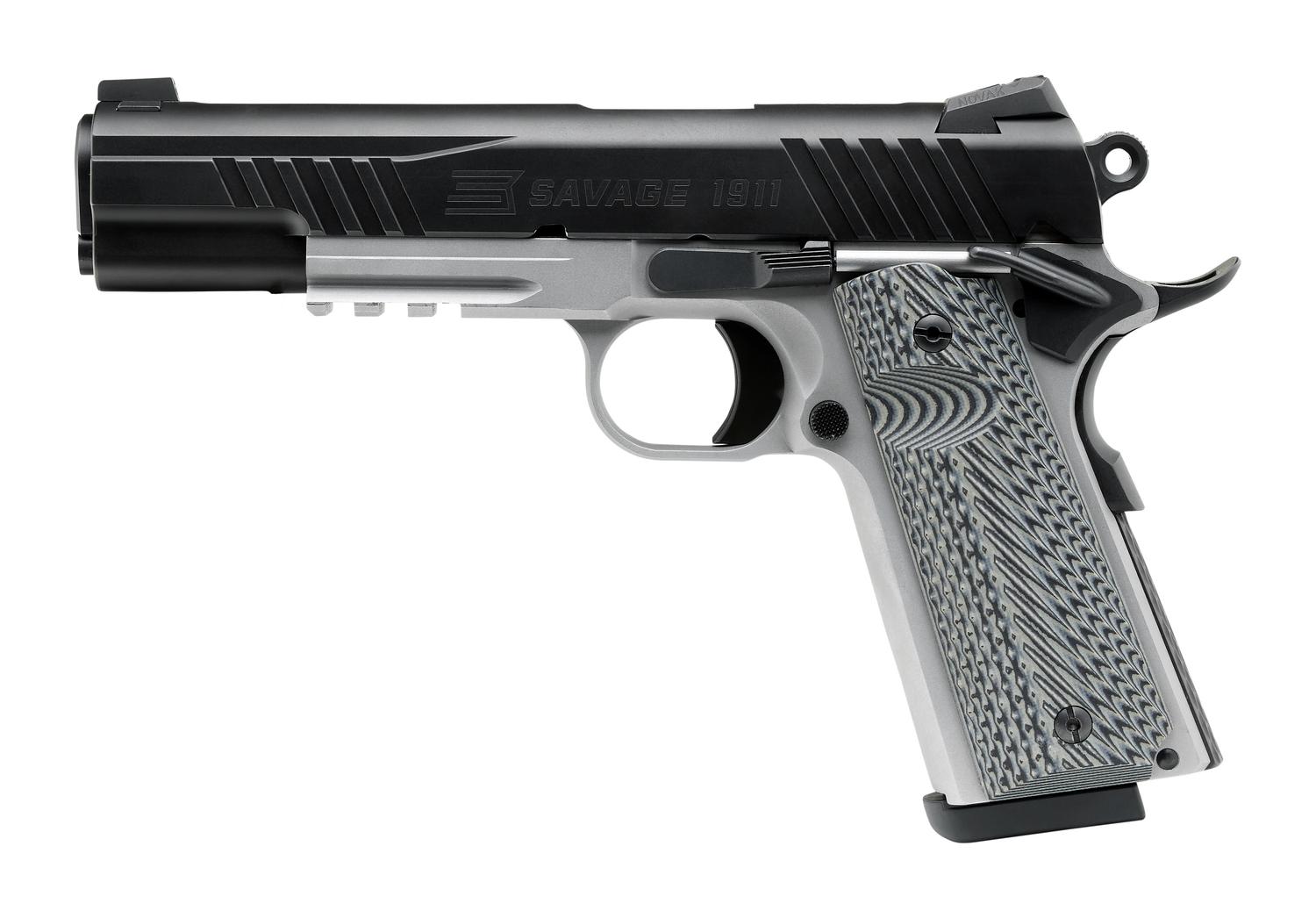 Savage 1911 Government Pistol 67207, 45 ACP, 5in, Black/Dark Gray VZ G10, Matte Stainless Finish, 8 Rds
