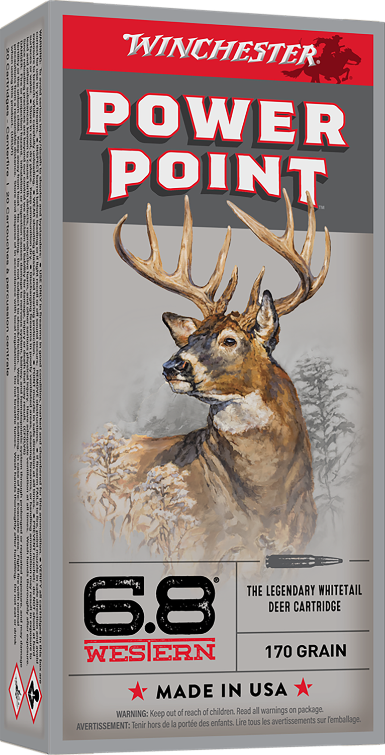 Winchester Power-Point Rifle Ammunition X68W1, 6.8 Western, Power-Point (PP), 170 GR, 2920 fps, 20 Rd/bx
