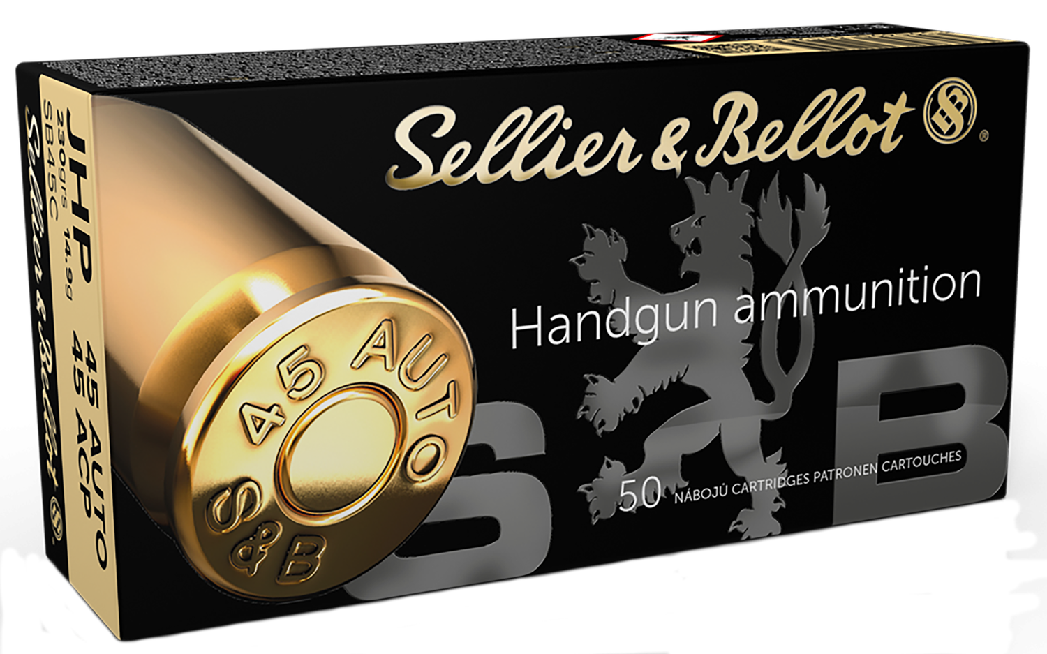 Sellier & Bellot Pistol Ammunition SB45C, 45 ACP, Jacketed Hollow Point (JHP), 230 GR, 889 fps, 50 Rd/bx