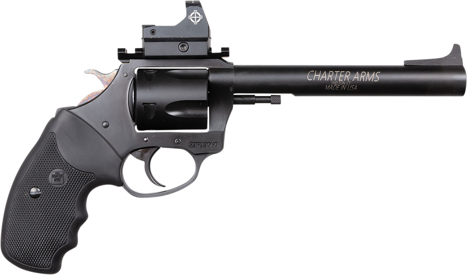 Charter Mastiff Target Revolver 64465, 44 Special, 6in, Black Rubber Grips, Steel Frame Finish, 5 Rds