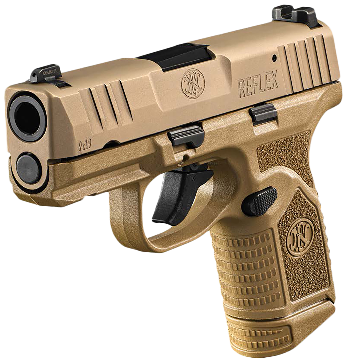 FN Herstal Reflex Pistol 66101417, 9mm Luger, 3.30in, FDE Stippled, Flat Dark Earth Finish, 15 Rds