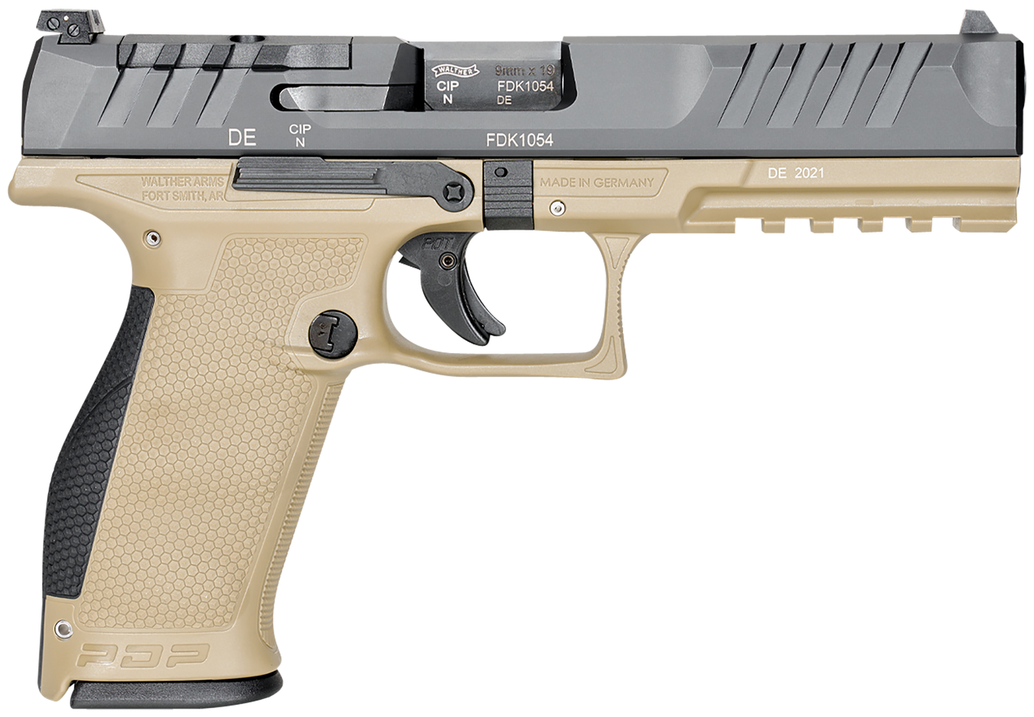 Walther PDP Optic Ready Pistol 2858410, 9mm Luger, 5", Duty Textured Black Polymer Grips, Tan Finish, 18 Rds