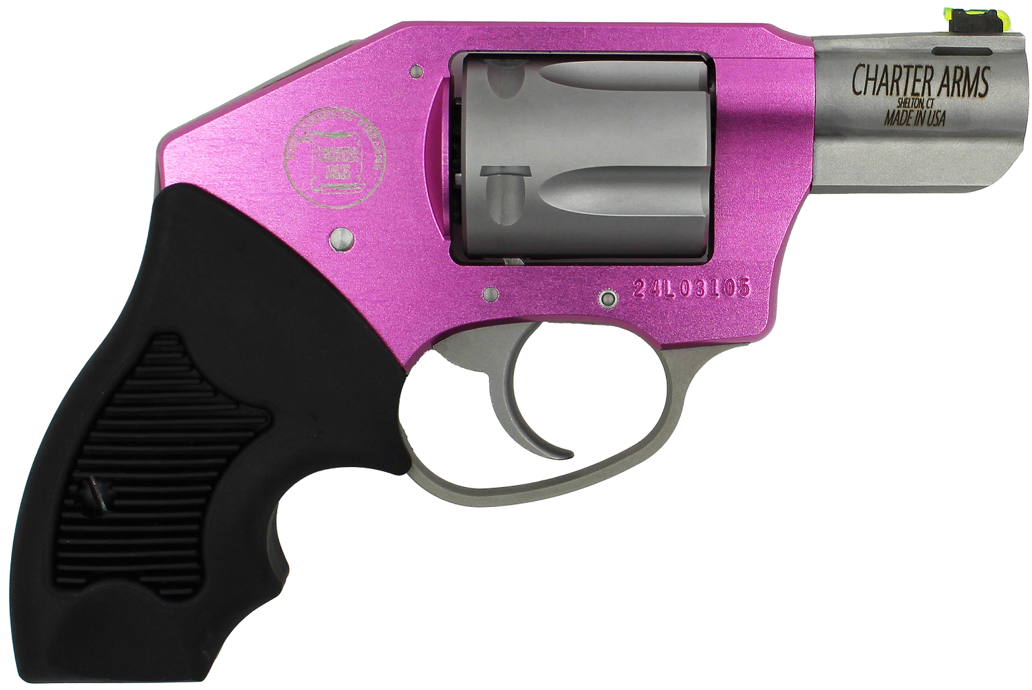 Charter Arms Pink Lady Revolver 53831, 38 Special, 2 in, Black Synthetic Grip, Pink Alum. Alloy/Stainless Finish, 5 Rd, Double Action Only