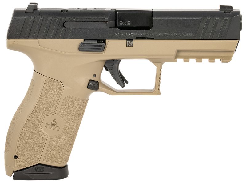 Israeli Weapon Industries MASADA Optic Ready Pistol M9ORP17FDNS, 9mm Luger, 4.10in, FDE w/Interchangeable Backstrap, Flat Dark Earth Finish, 17 Rds