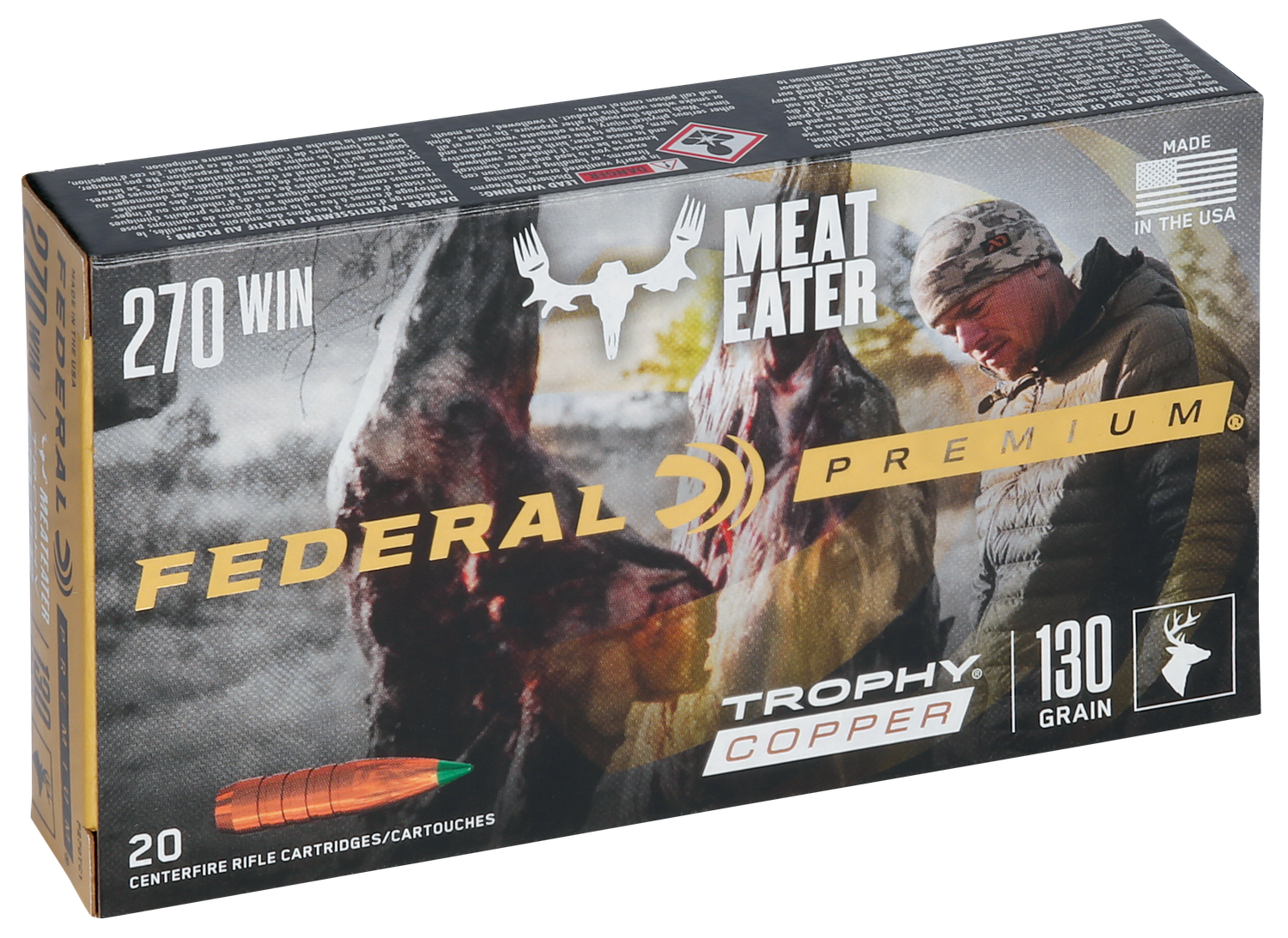 Federal Premium Vital-Shok Rifle Ammunition P270TC1, 270 Winchester, Trophy Copper, 130 GR, 3060 fps, 20 Rd/bx