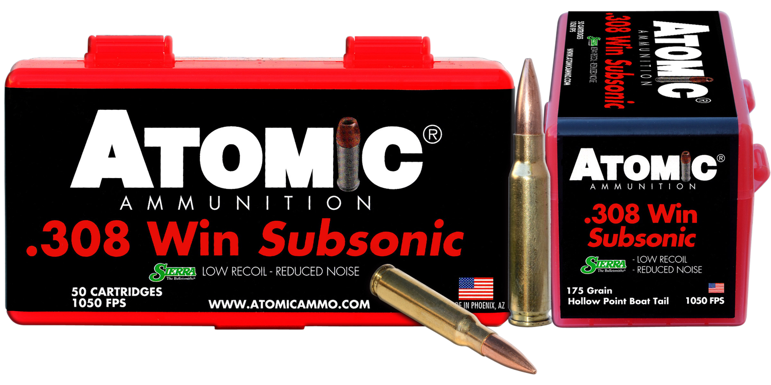 Atomic Subsonic Rifle Ammunition 00430, 308 Winchester, MatchKing, 175 GR, 1050 fps, 50 Rds/Bx