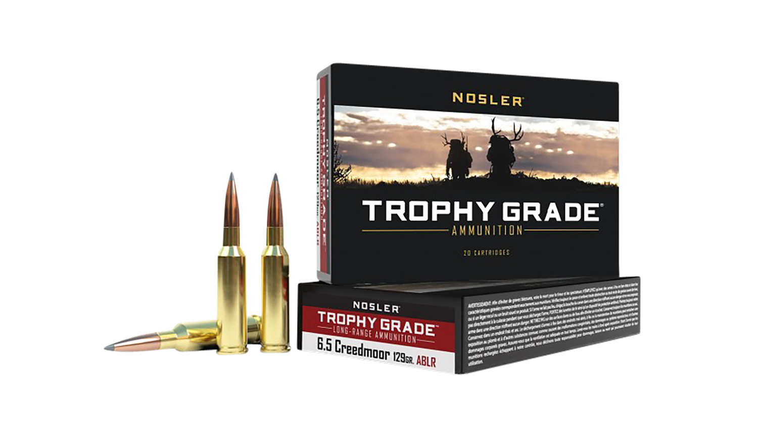 Nosler Trophy Grade Rifle Ammunition 60091, 6.5 Creedmoor, AccuBond Long Range, 129 Gr, 2850 fps, 20 Rds