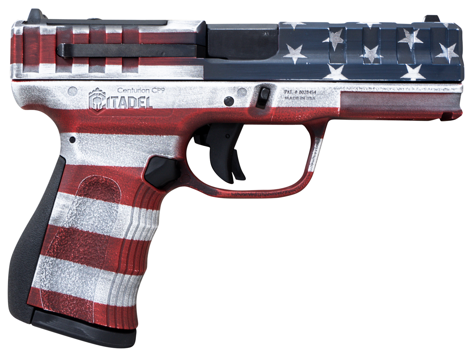 Puma Rifles Centurion CP9 Optic Ready Pistol CITCP9USA, 9mm Luger, 4in, Polymer Frame & Grips, American Flag Cerakote Finish, 14 Rds