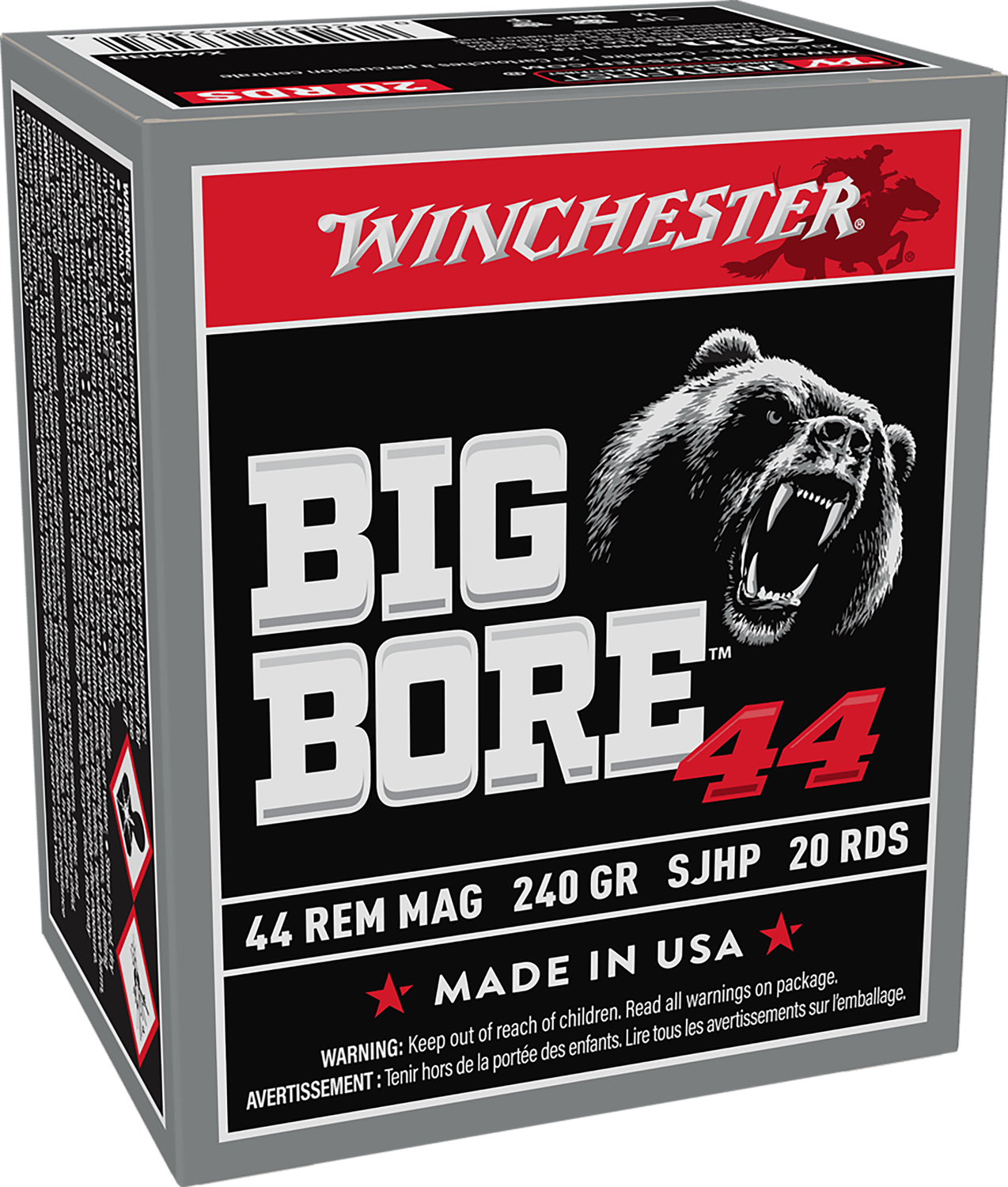 Winchester Big Bore Rifle Ammunition X44MBB, 44 Rem Mag, Semi JHP, 240 gr, 1485 fps, 20 Rd/Bx