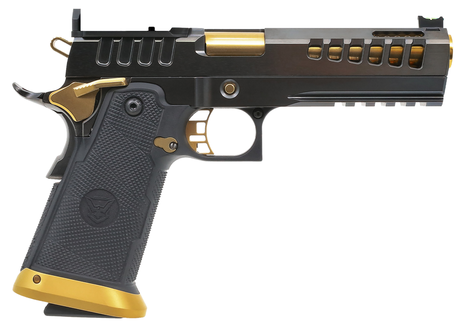 Watchtower Firearms Demolitia Double Stack 1911 Pistol Elite Package, DEMOLITIA9MM5ELITE, 5" Ported Slide/Barrel, Gold PVD, Optic Ready, 20+1