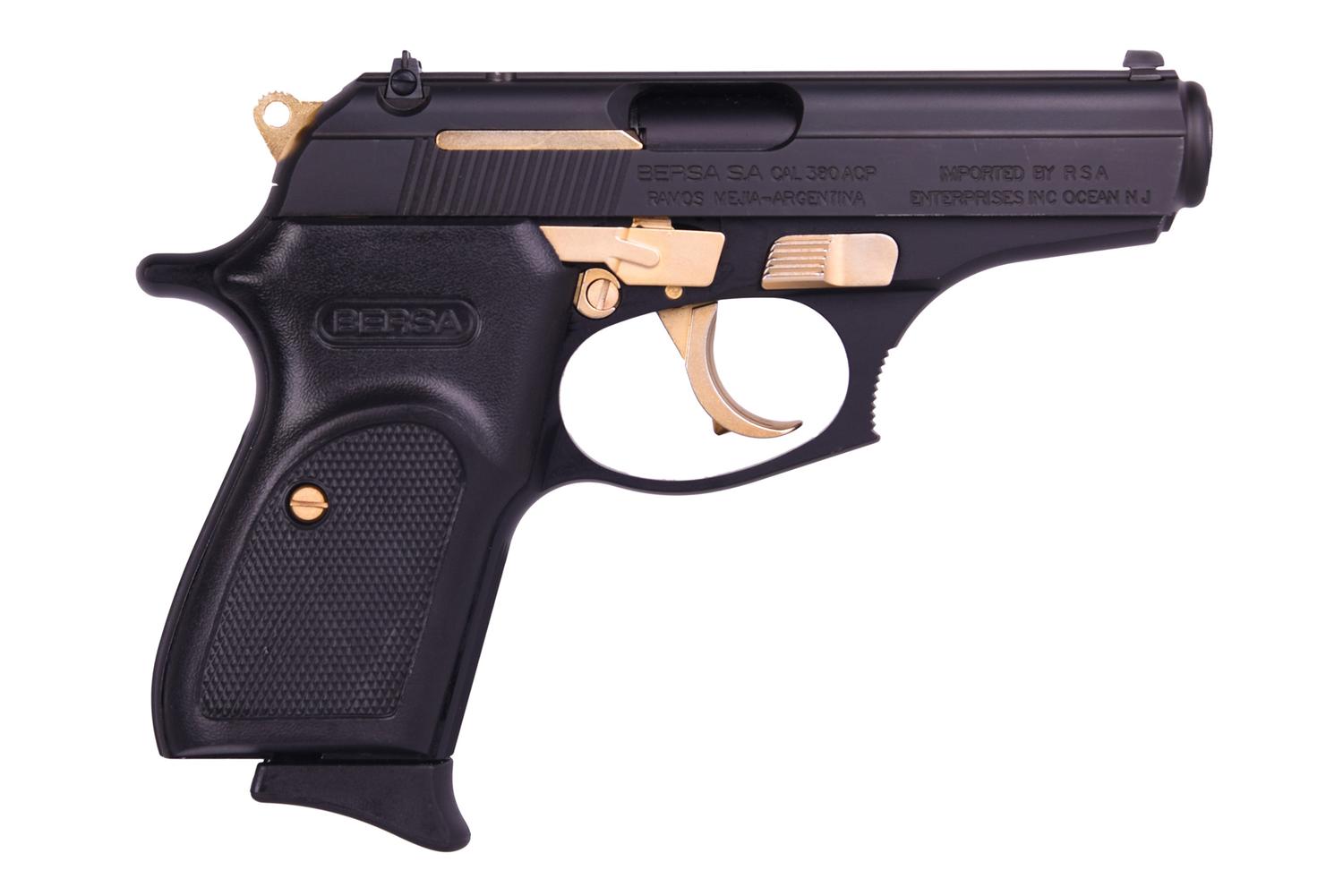 Bersa Thunder 380 Matte/Gold Pistol T380M8GLD, 380 ACP, 3.5in, Checkered Polymer Grips, 8 Rds