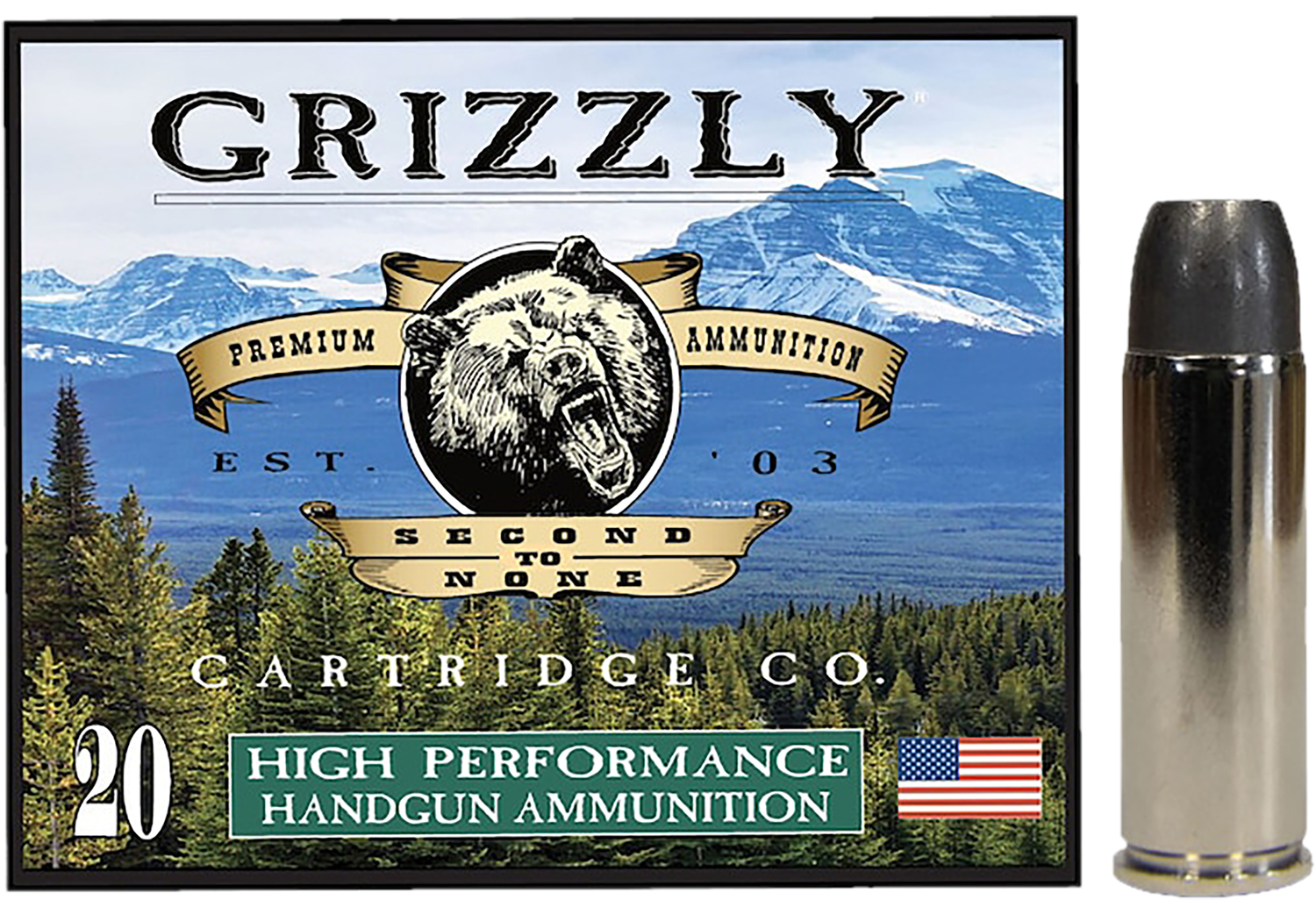 Grizzly Ammunition High Performance Pistol Ammunition GC45C+P14, 45 Colt, Wide Long Nose Gas Check, 335 GR, 1200 fps, 20 Rd/bx