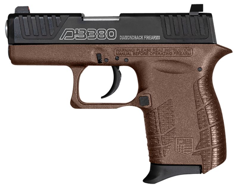 Diamondback DB380 Gen4 Pistol DB0100E072, 380 ACP, 2.80in, Midnight Bronze Polymer Frame w/Beavertail & Grips, Midnight Bronze Finish, 6 Rds