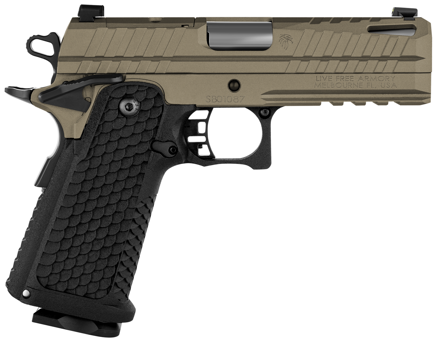 LIVE FREE ARMORY Apollo 11 Compact Optic Ready Pistol LFAPC71306P, 9mm Luger, 4.15in, Textured, Elite Flat Dark Earth Cerakote Finish, 17 Rds