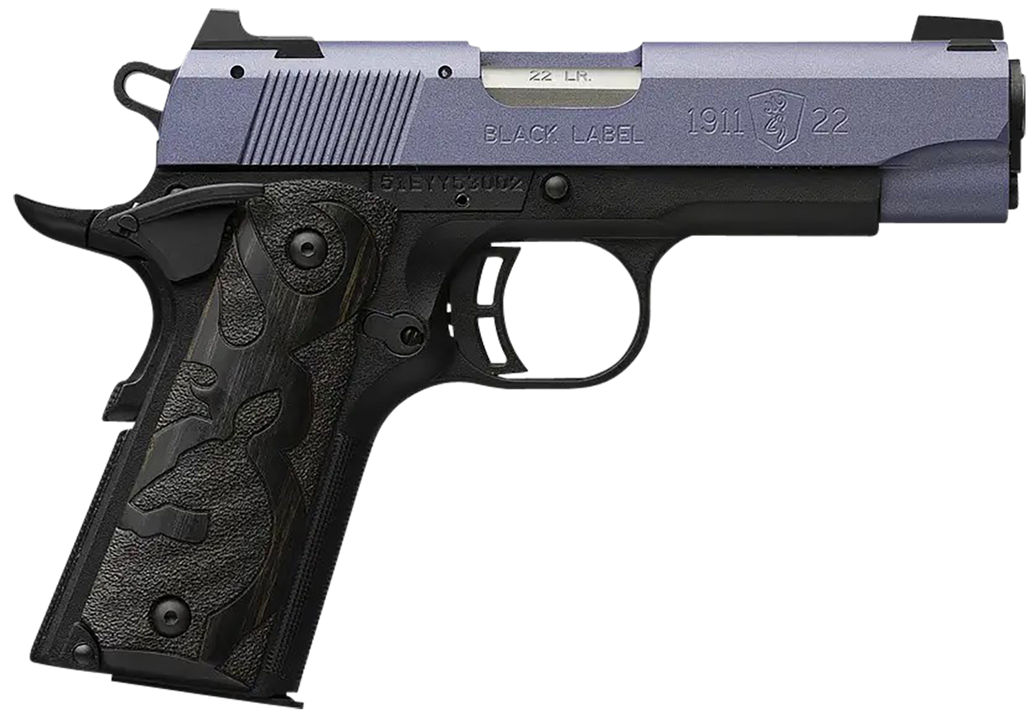 Browning Arms 1911 Black Label Pistol 051894490, 22 LR, 3.63", Black Laminate Wood Grips, Crushed Orchid Cerakote Finish, 10 Rds