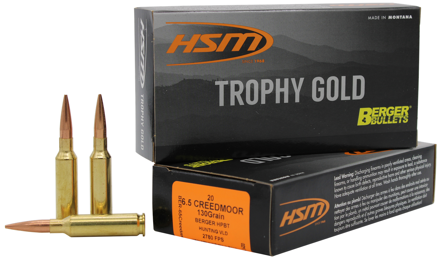 HSM Trophy Gold Rifle Ammunition 65CRD130VLD, 6.5 Creedmoor, Match Hunting Very Low Drag, 130 gr, 20 Rd/Bx