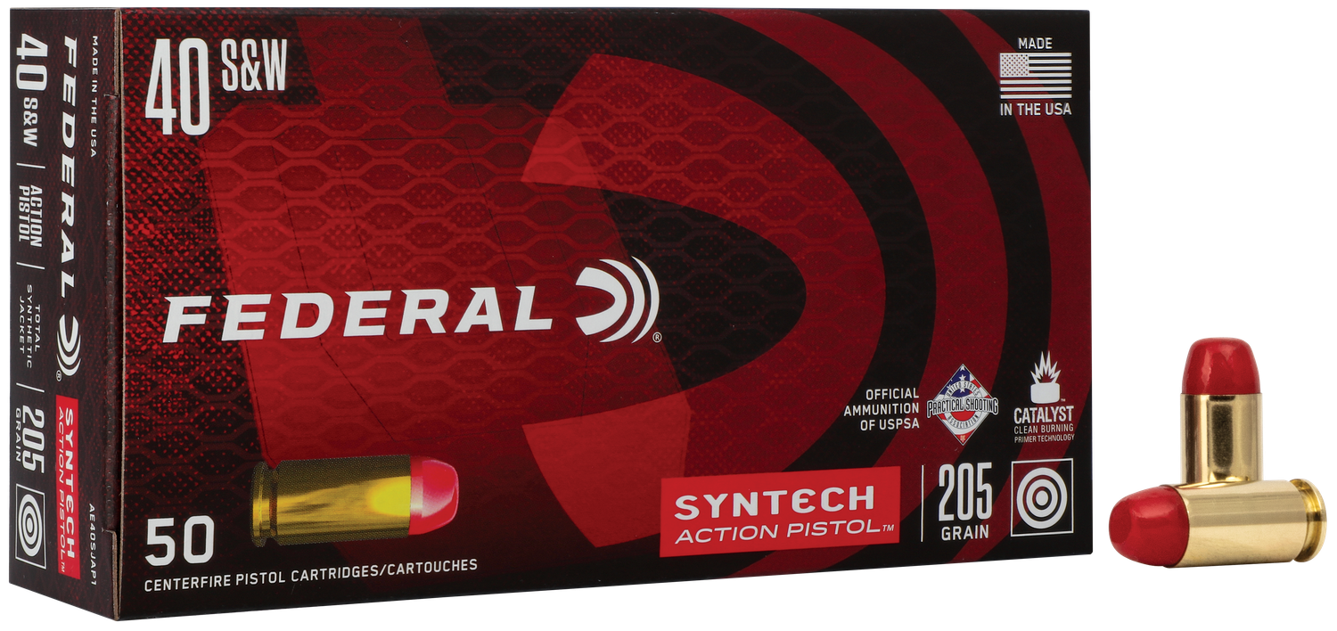 Federal American Eagle Syntech Pistol Ammunition AE40SJAP1, 40 S&W, Total Syntech Jacket, 210 GR, 50 Rd/Bx