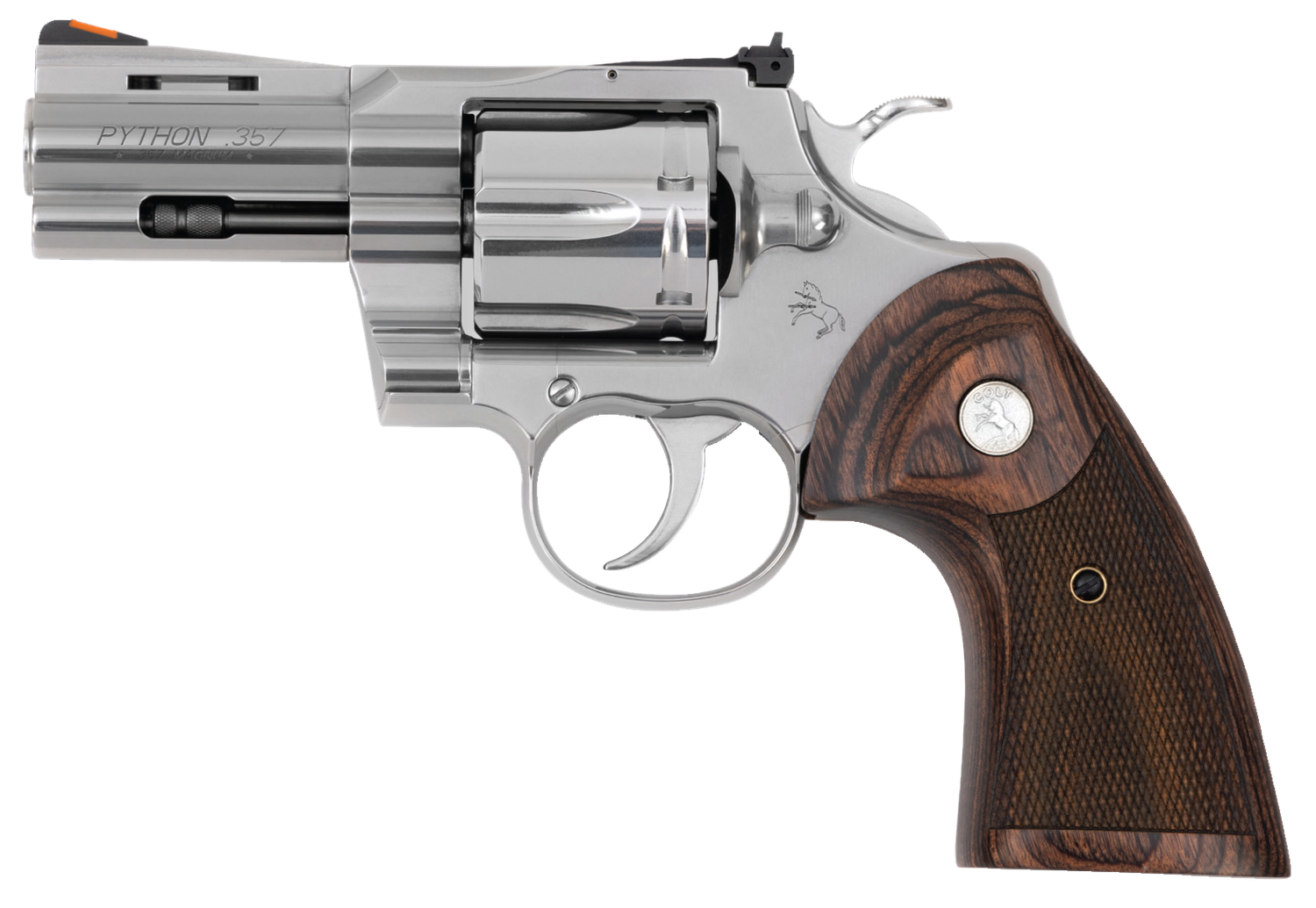 Colt Python Revolver PYTHON-SP3WTS, 357 Magnum, 3", Walnut Grips, Stainless Steel Finish, 6 Rds
