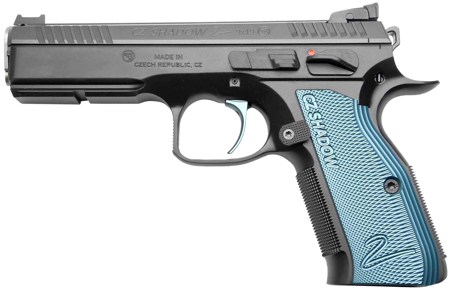 CZ-USA Shadow 2 Pistol 91039, 9mm Luger, 4.89in, Black Checkered Aluminum Grips, Black Polycoat Finish, 17 Rds