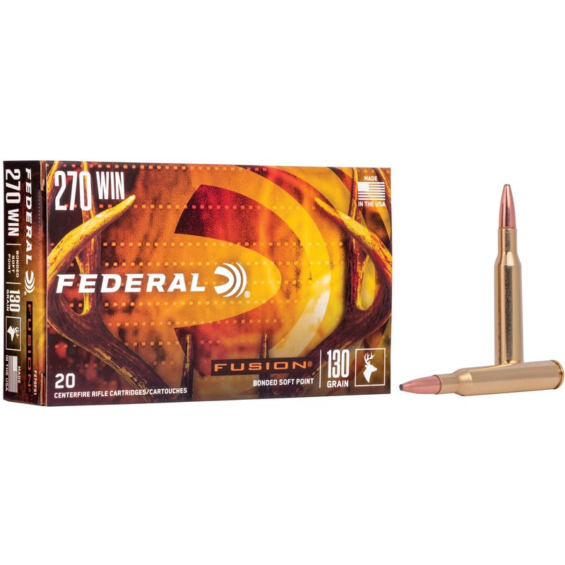 Federal Fusion Rifle Ammunition F270FS1, 270 Winchester, Fusion Ammunition, 130 GR, 3050 fps, 20 Rd/bx