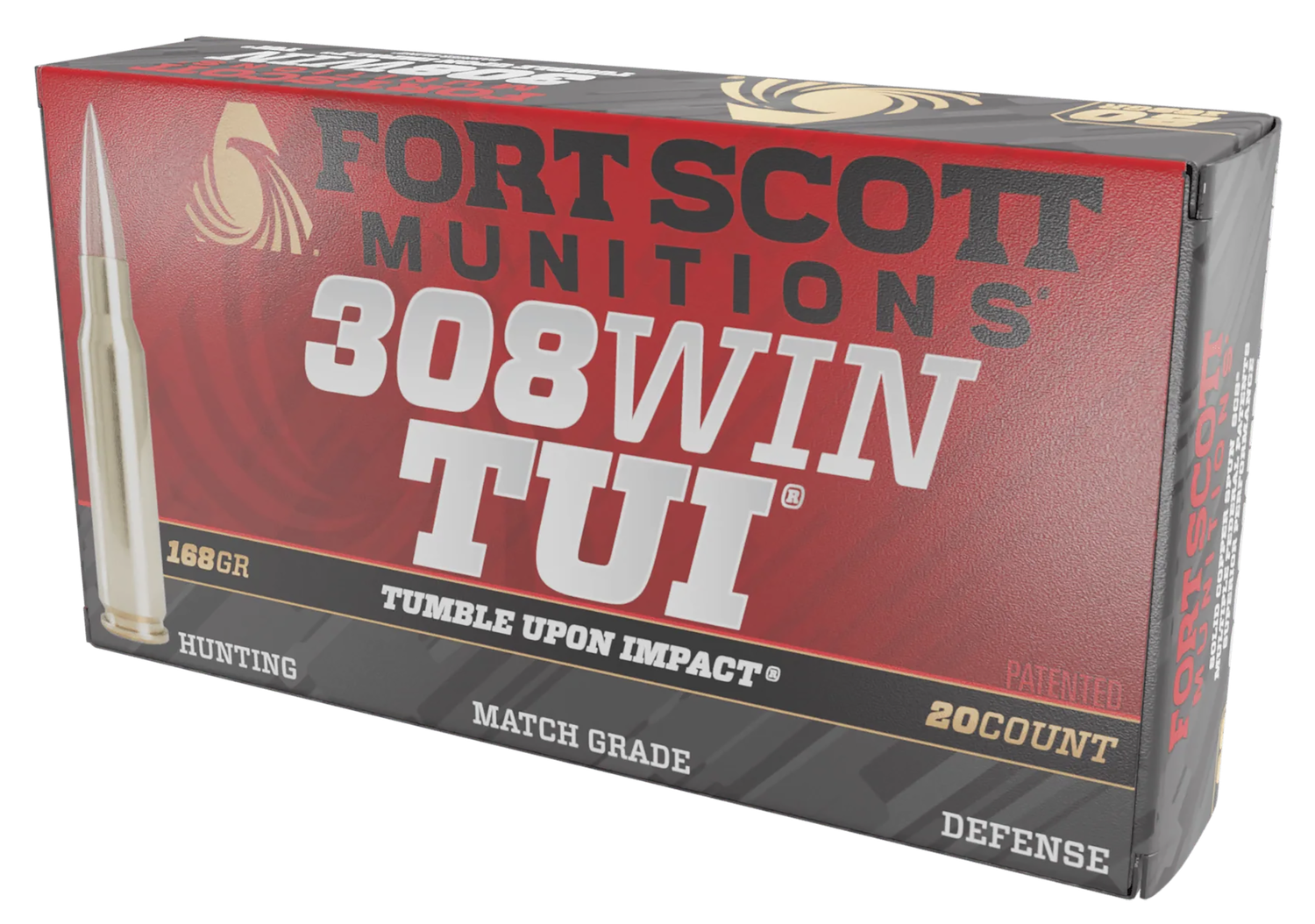 Fort Scott Munitions TUI Rifle Ammunition 308168SCV, 308 Win, Solid Copper Spun, 168 gr, 2764 fps, 20 Rd/Bx