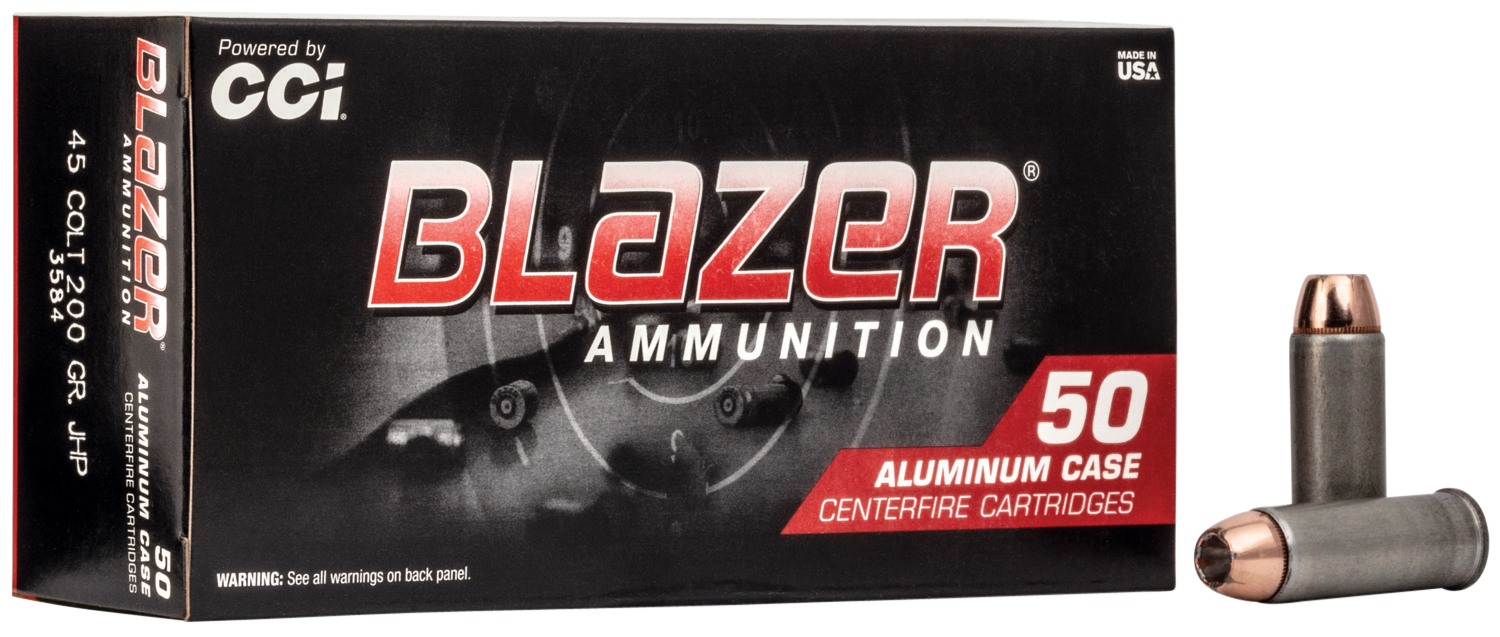 CCI Blazer Handgun Ammunition 3584, 45 Long Colt, Jacketed Hollow Point (JHP), 200 GR, 1000 fps, 50 Rd/bx