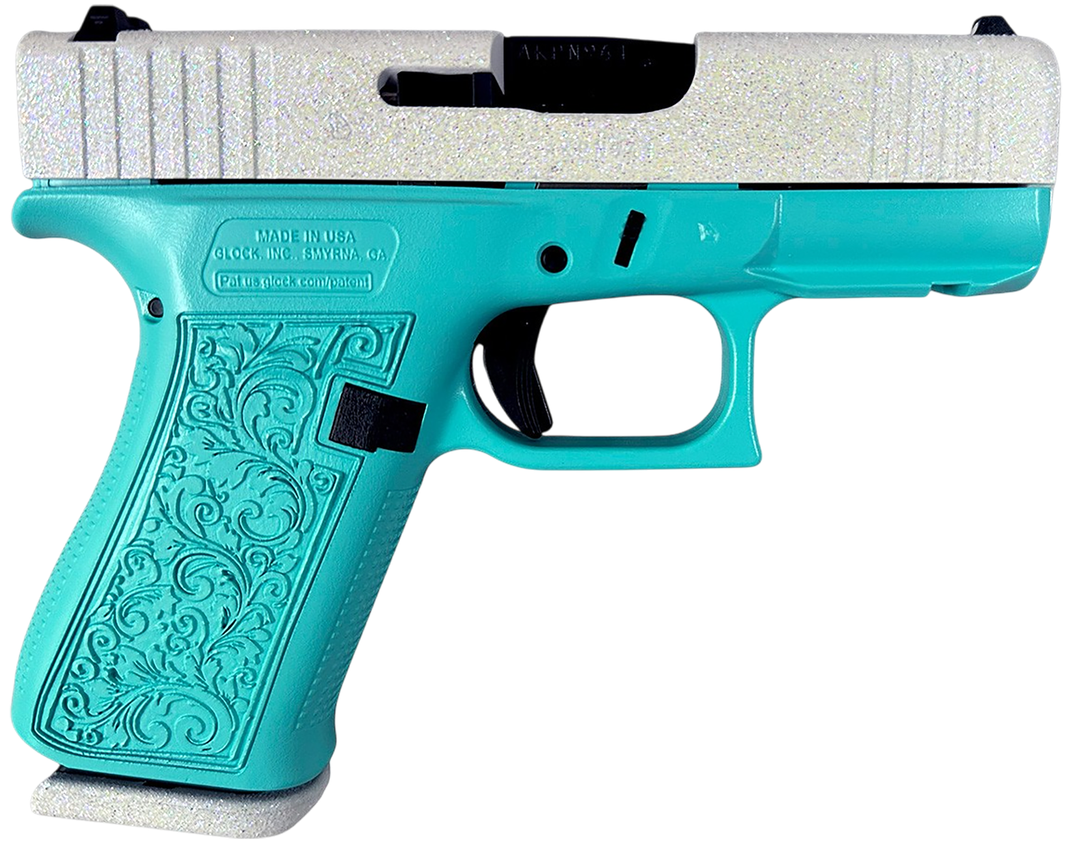 Glock G43X MOS Optic Ready Pistol PX4350204NFEREB, 9mm, 3.41in, Robins Egg Blue w/Pattern Grips, Robin Egg Blue Cerakote Finish, 10 Rds
