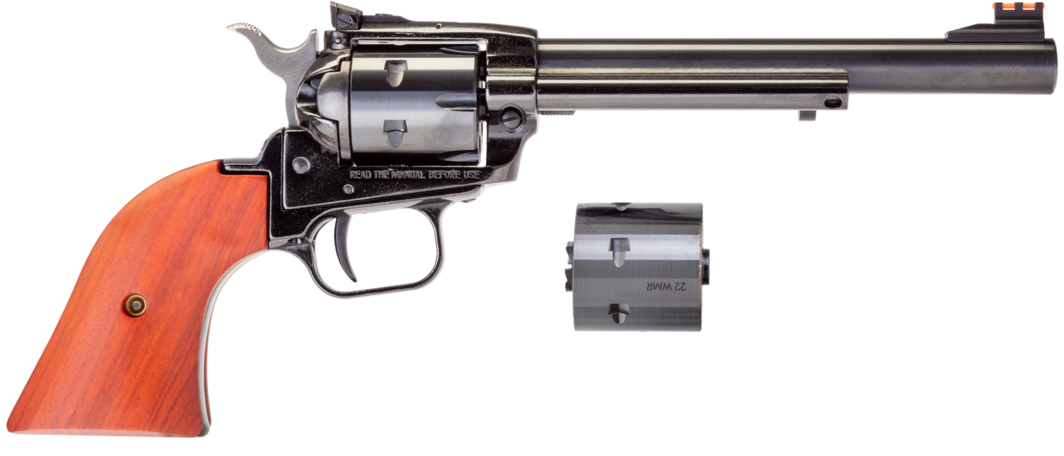 Heritage Rough Rider Single Action Rimfire Revolver RR22MB6AS, 22 LR / 22 WMR, 6 1/2", Wood Grip, Blue Finish, 6 Rd, Adj Sights