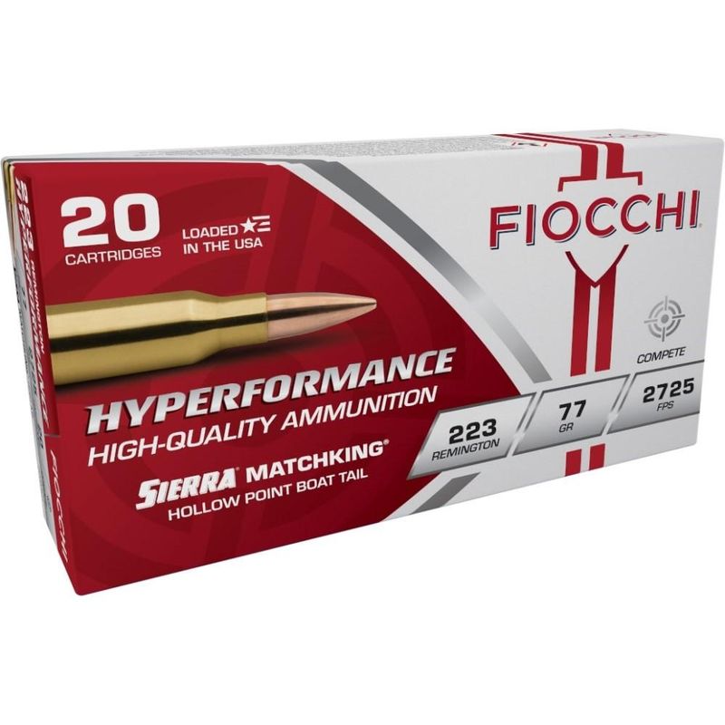 Fiocchi Exacta Match Rifle Ammunition 223MKD, 223 Remington, Sierra MatchKing BTHP, 77 GR, 2660 fps, 20 Rd/bx